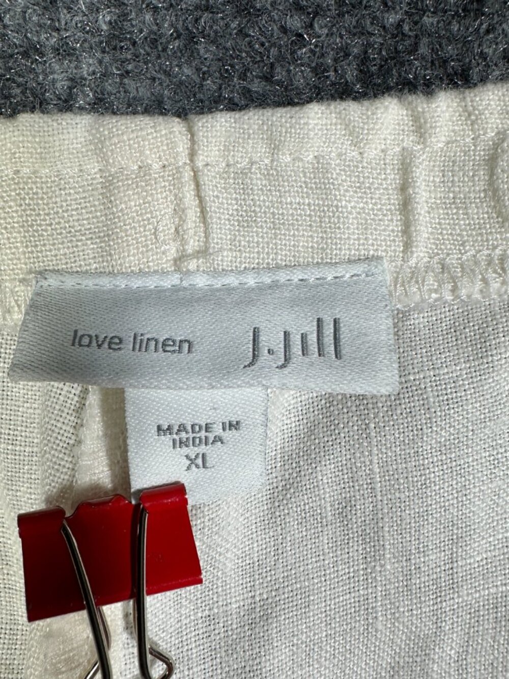 J Jill Pants Womens XL Love Linen Ivory Flat Front Pull On Elastic Waist Pockets - Picture 4 of 7